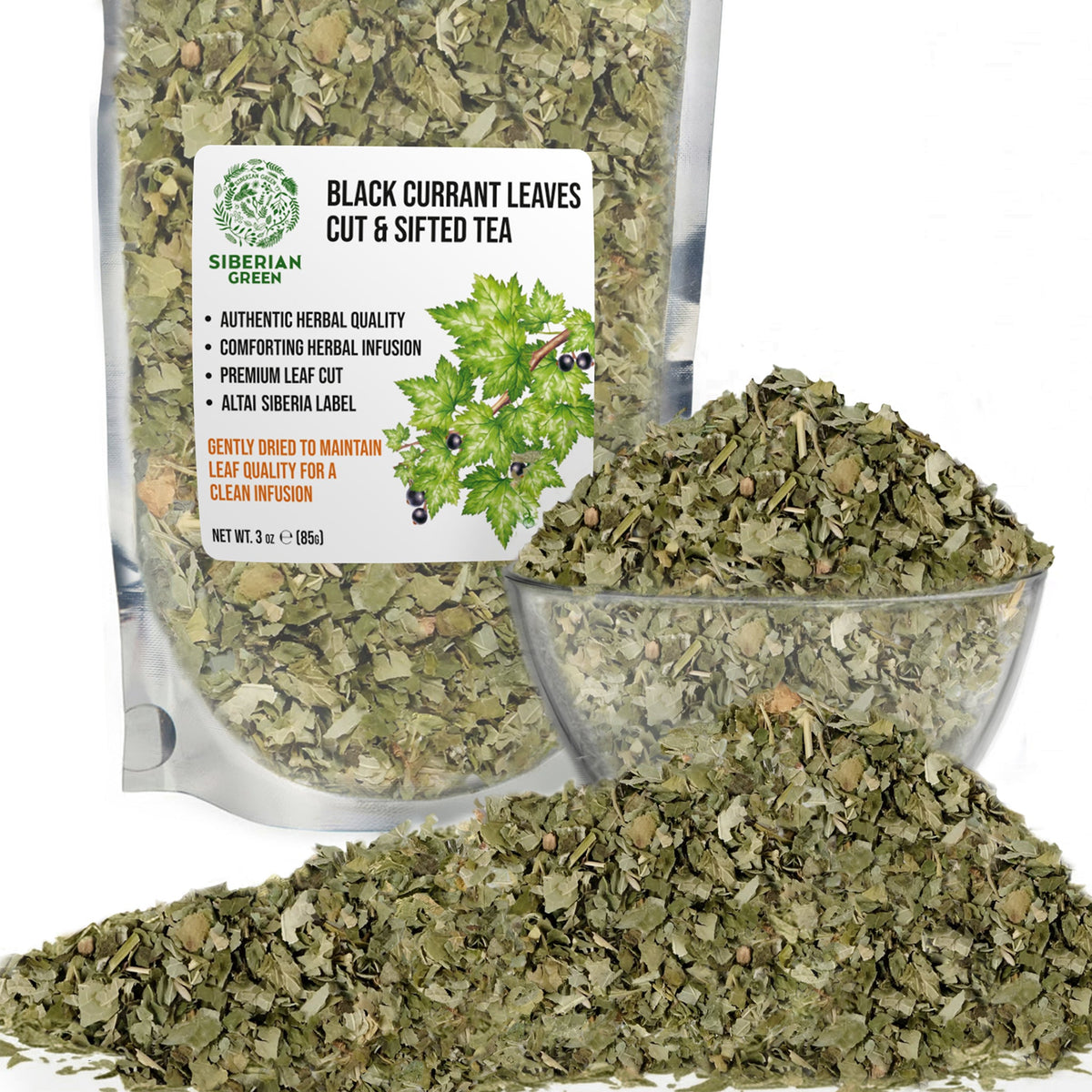 Thé en vrac aux feuilles de cassis de Sibérie, coupées et tamisées, 85 g (3 oz) – Ribes nigrum sauvage – Soutien immunitaire et bien-être