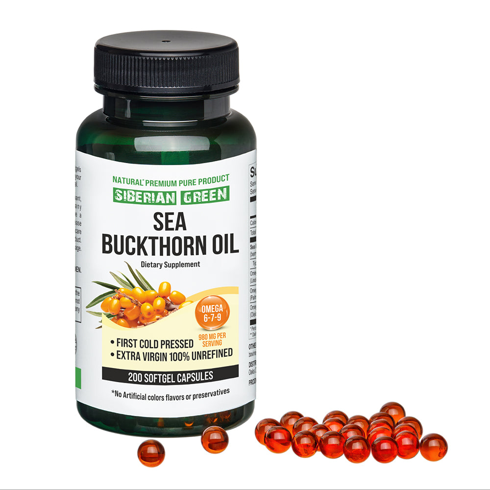 Siberian Sea Buckthorn Oil 200 Softgels Cold Pressed Unrefined Wild Harvested