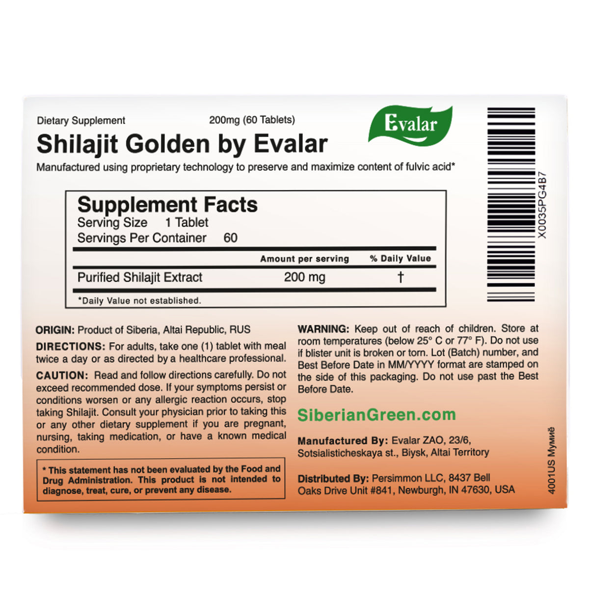 Evalar Shilajit Gold Mumijo Resin - 60 Capsules | Pure Altai Mumiyo