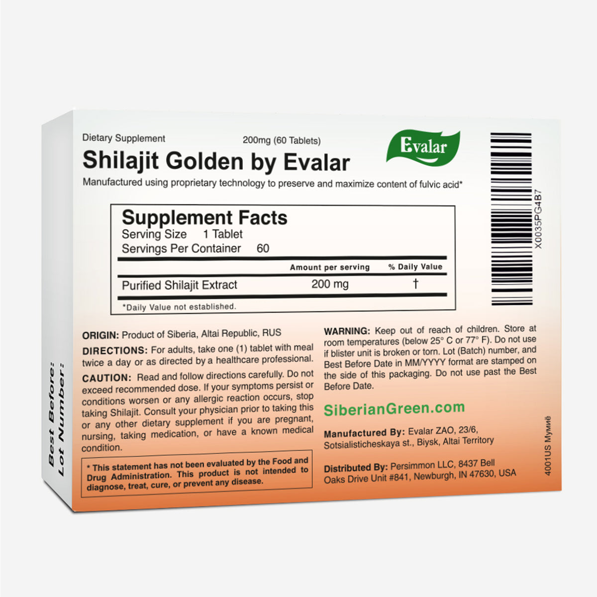 Evalar Shilajit Gold Mumijo Resin - 60 Capsules | Pure Altai Mumiyo