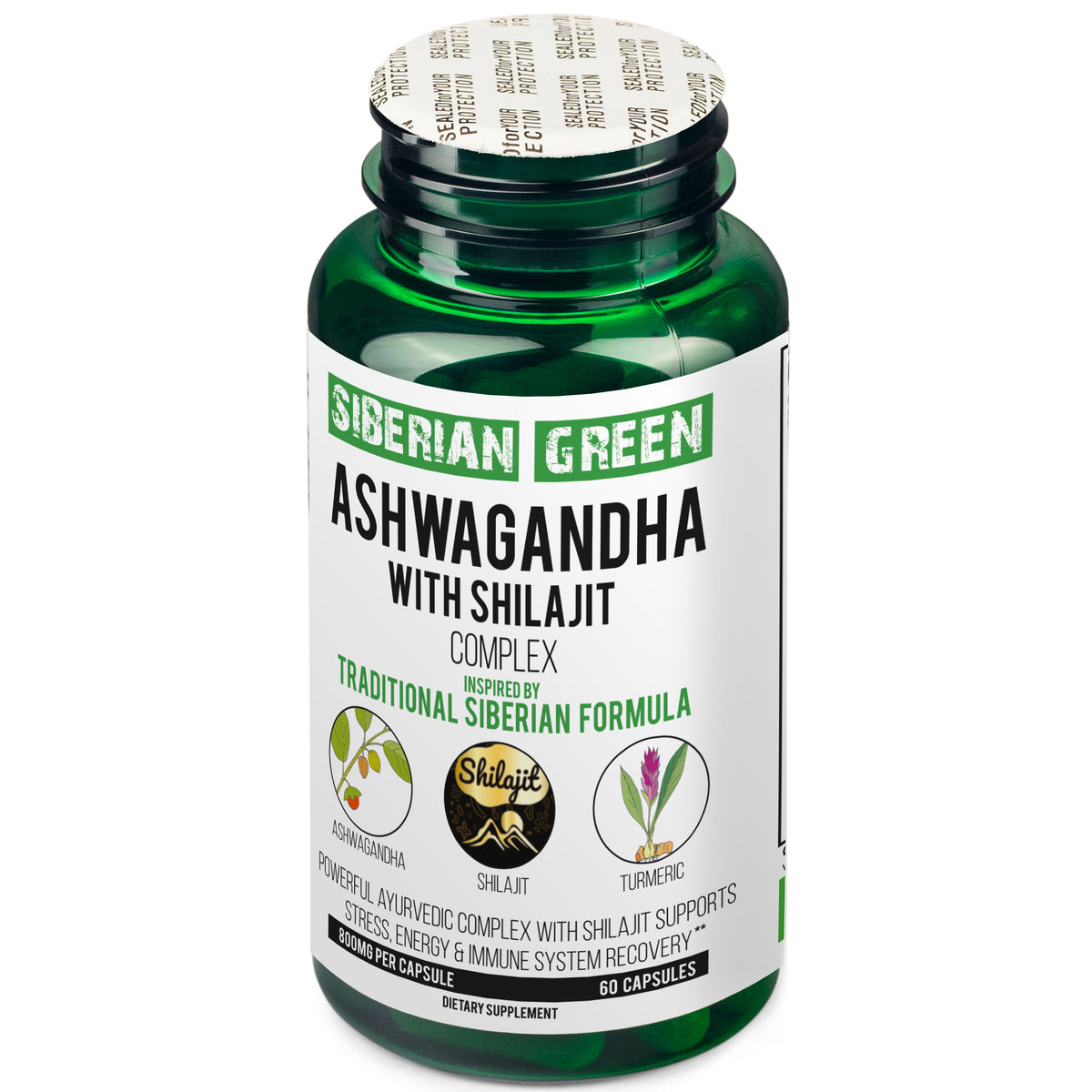 Complesso ayurvedico di Ashwagandha con Altai Shilajit e Curcuma 60 Capsule