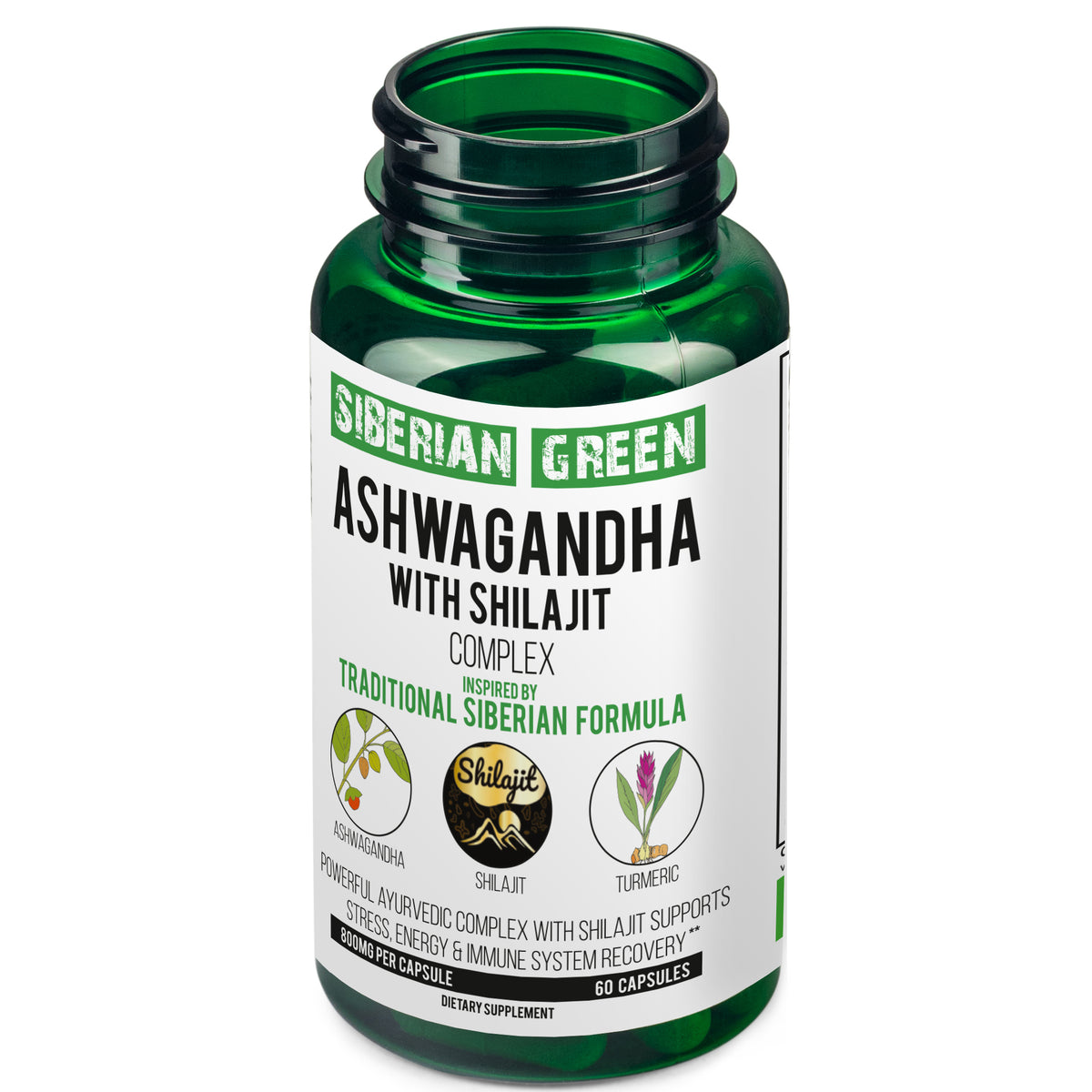 Complesso ayurvedico di Ashwagandha con Altai Shilajit e Curcuma 60 Capsule