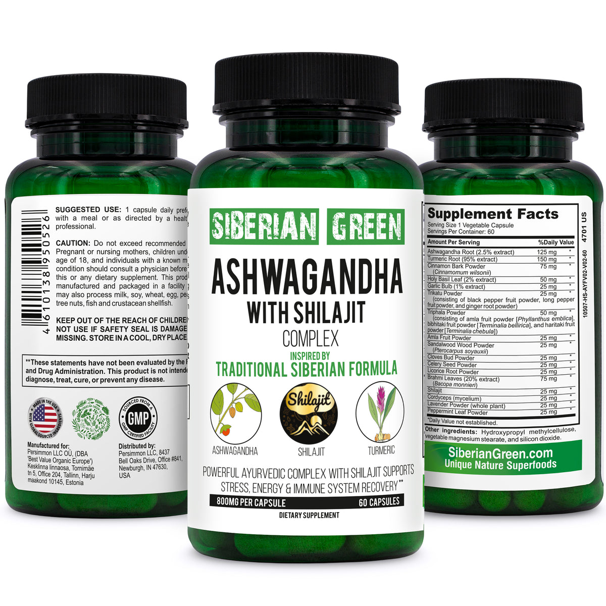 Complesso ayurvedico di Ashwagandha con Altai Shilajit e Curcuma 60 Capsule