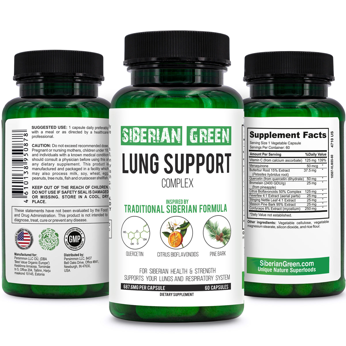 Herbal Lung Support - 60 Kapseln | Quercetin, Pinienrinde, Citrus Bioflavonoide von Siberian Green