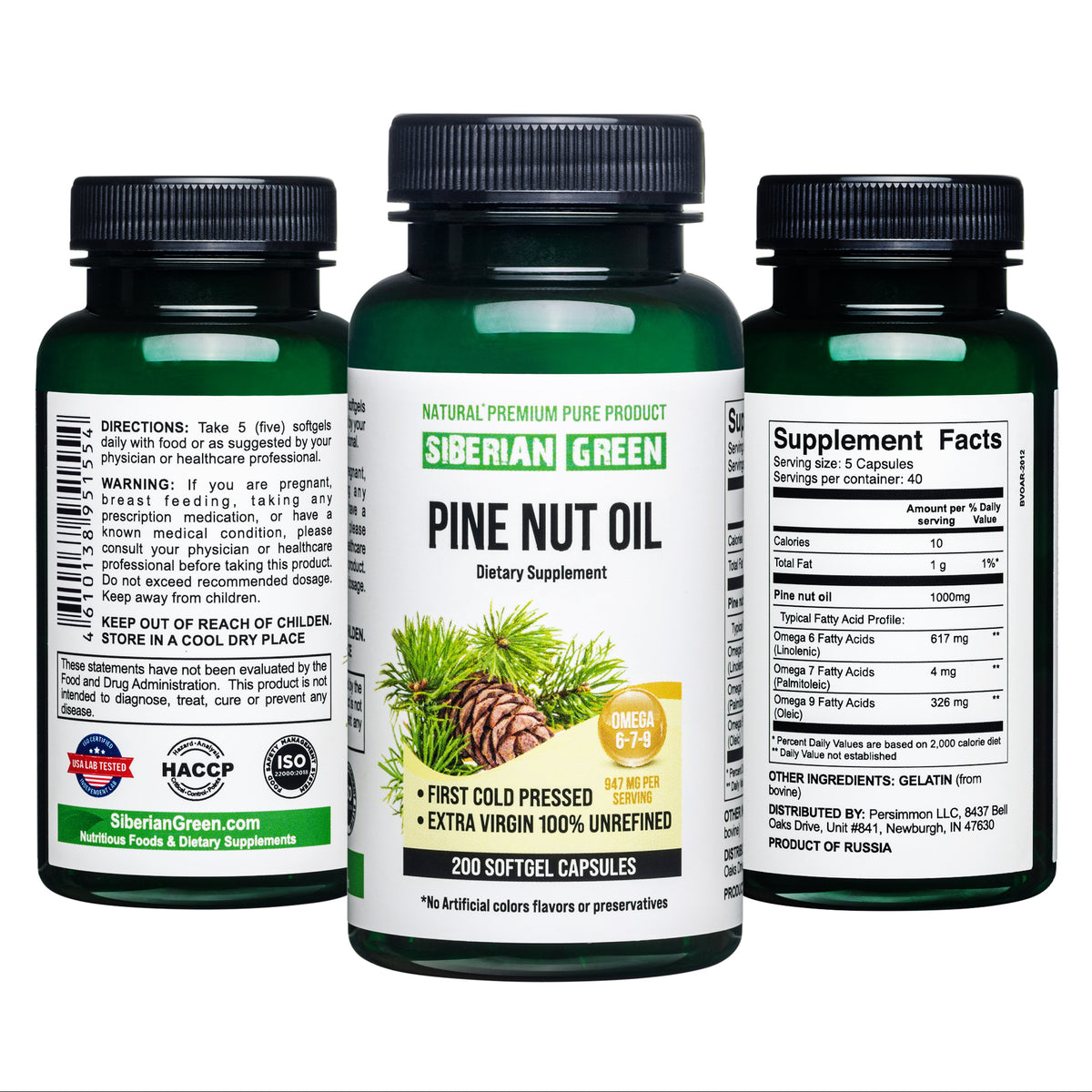 Siberian Pine Nut Oil Capsules – 200 Softgels | Wild Harvested & Cold Pressed