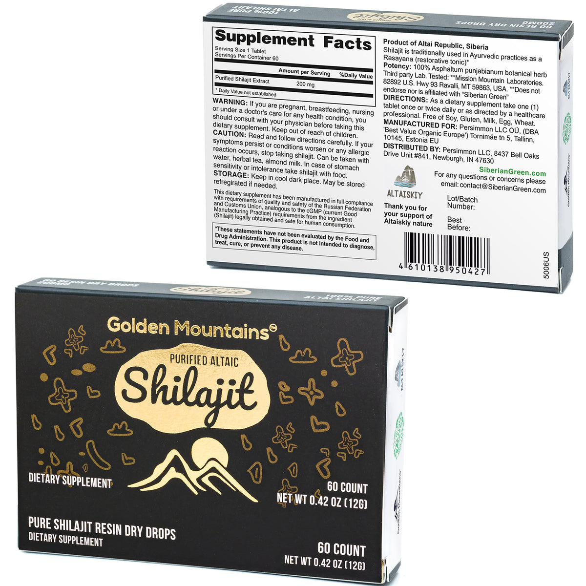 Golden Mountain Shilajit in gocce secche - Puro Siberiano Altaico - 60 x 200 mg