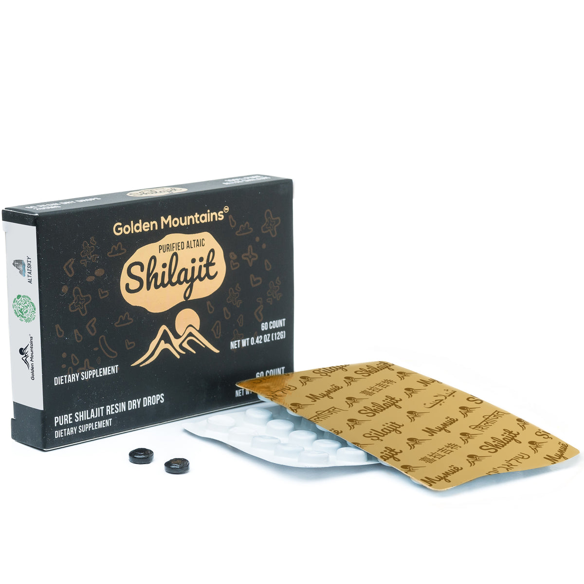 Golden Mountain Shilajit in gocce secche - Puro Siberiano Altaico - 60 x 200 mg