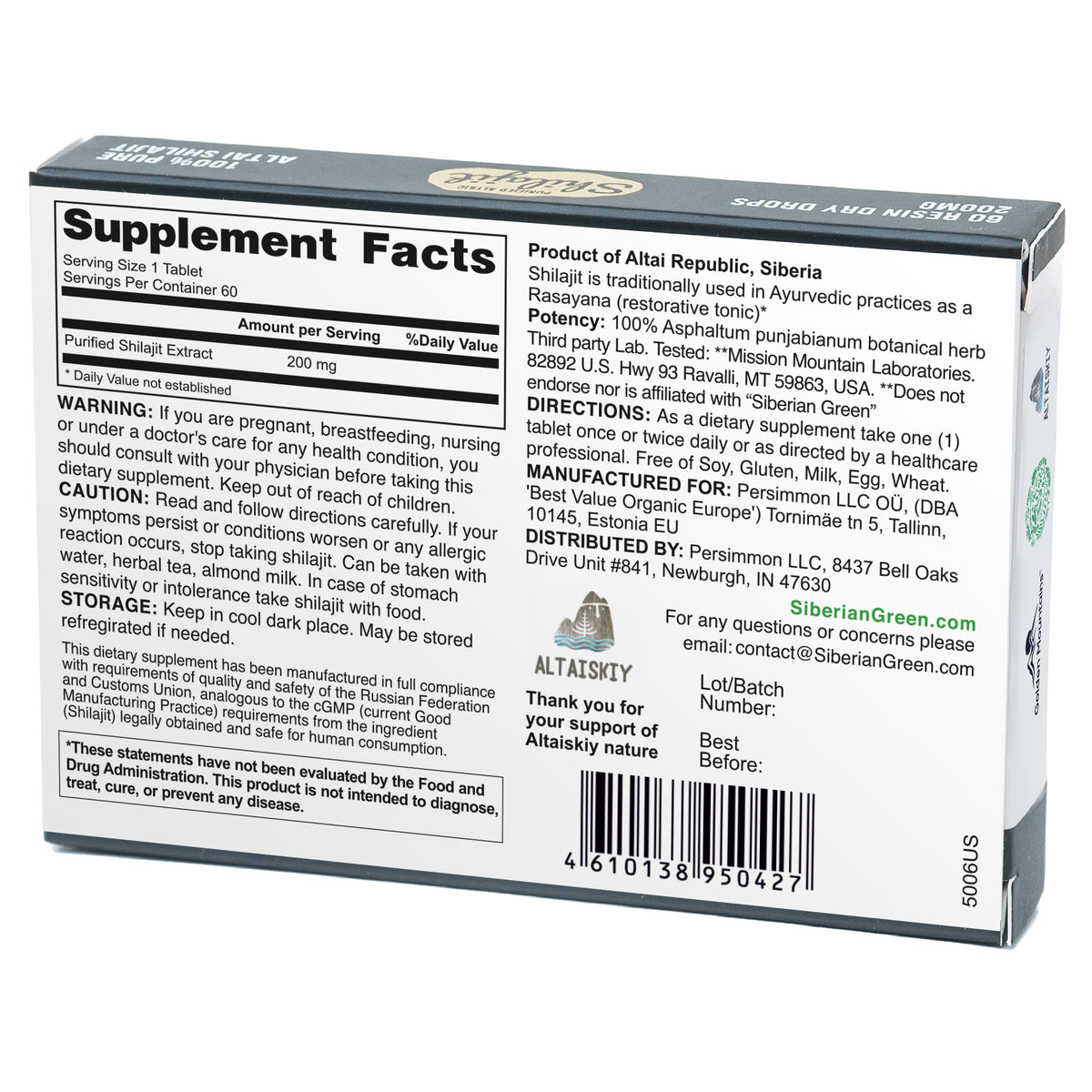 Golden Mountain Shilajit in gocce secche - Puro Siberiano Altaico - 60 x 200 mg