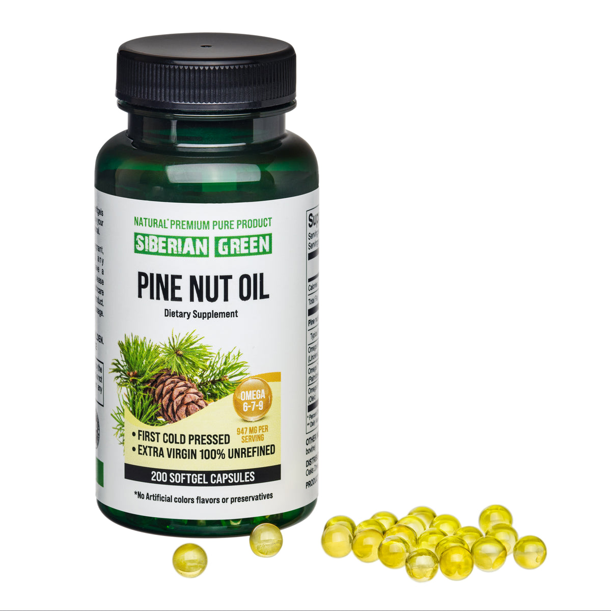 Siberian Pine Nut Oil Capsules – 200 Softgels | Wild Harvested & Cold Pressed