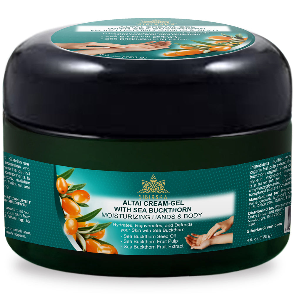 Altai Sibirska Sea Buckthorn Cream Gel for Hands and Body 4 fl oz (120 g) – Fast Absorbing Moisturizer for Dry Skin Premium Omega 7