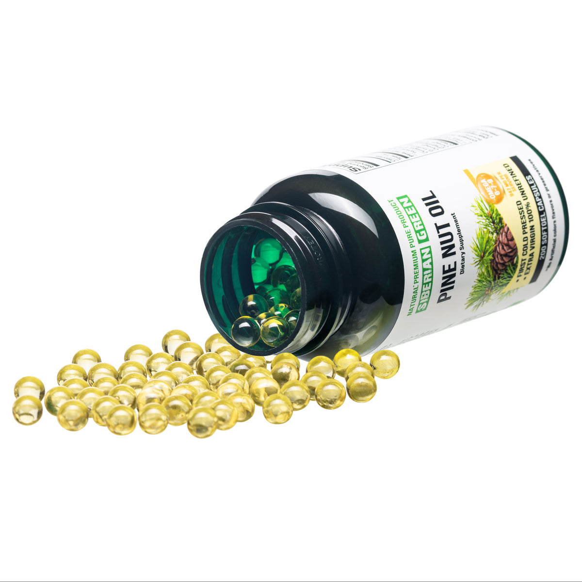 Siberian Pine Nut Oil Capsules – 200 Softgels | Wild Harvested & Cold Pressed