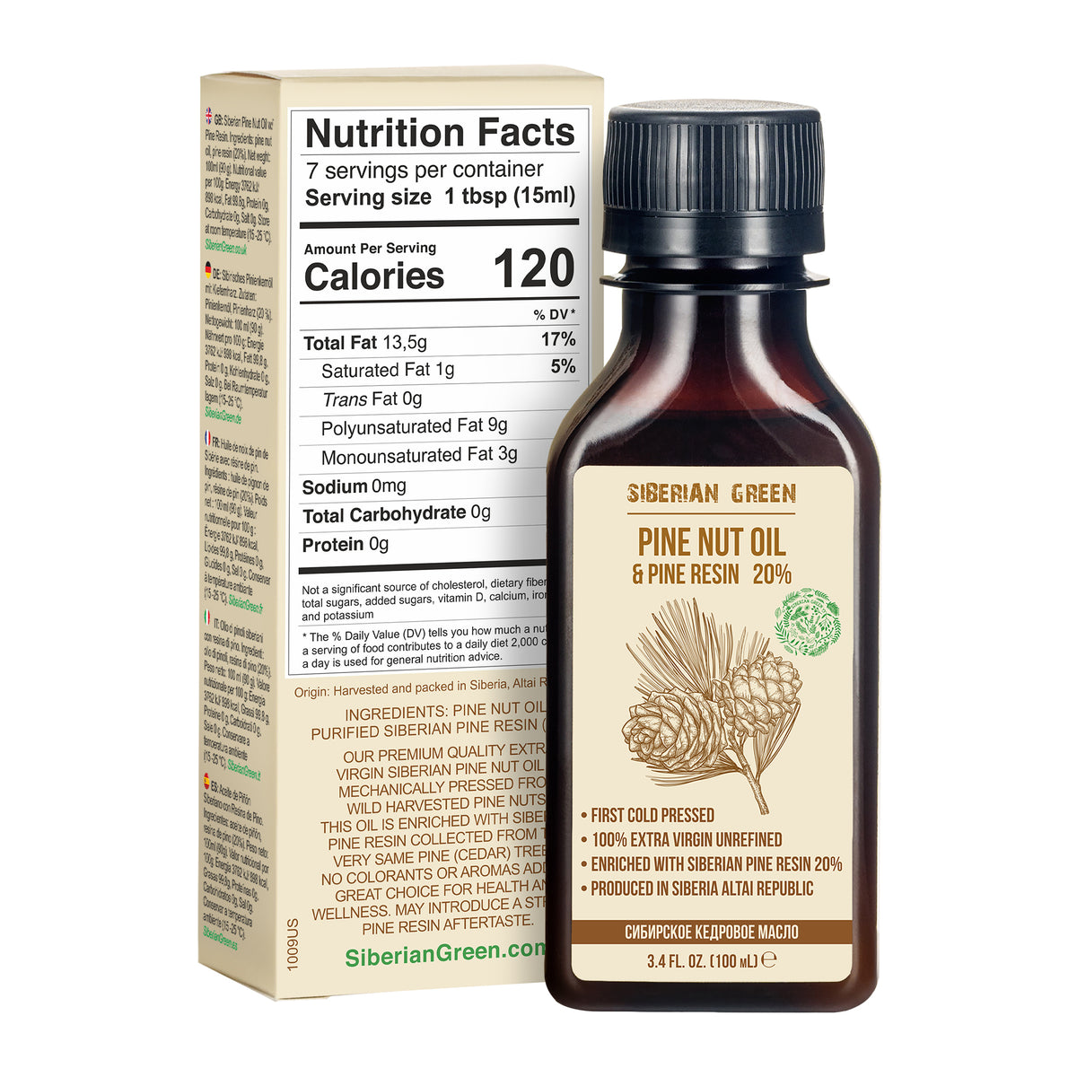 Siberian Pine Nut Oil with Cedar Resin - 100ml | 100% Natural & Cold Pressed