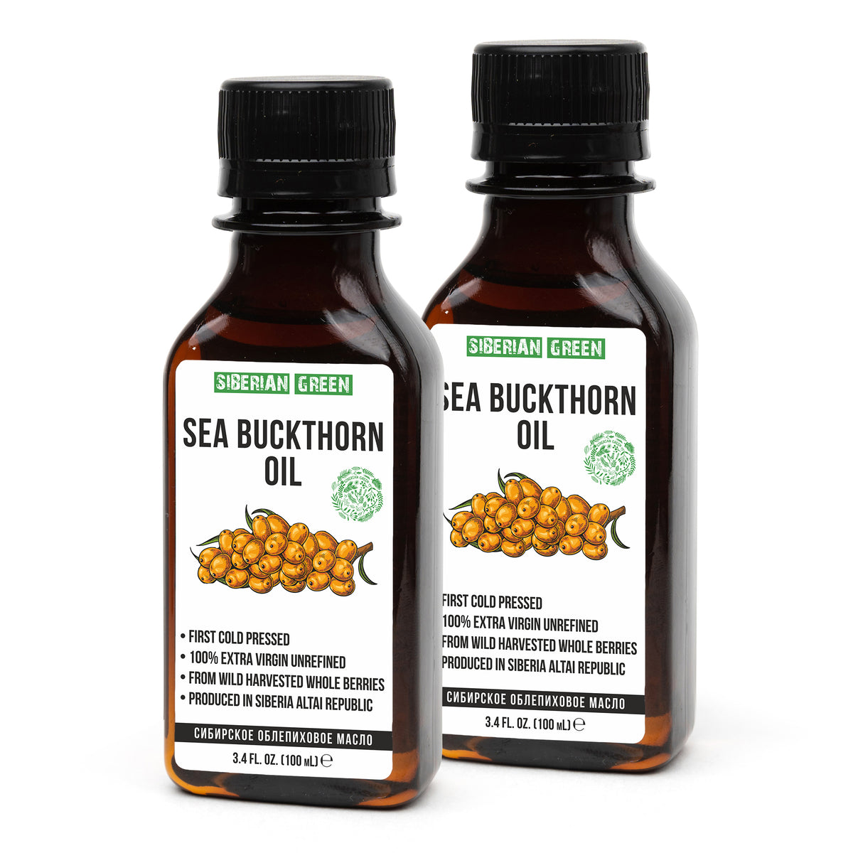2-Pack 100ml 100% Pure Siberian Sea Buckthorn Oil – Extra Virgin, Cold-Pressed
