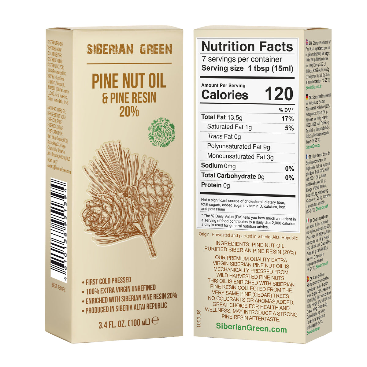 Siberian Pine Nut Oil with Cedar Resin - 100ml | 100% Natural & Cold Pressed