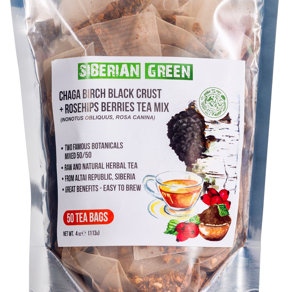 Loose-leaf Chaga Tea with Rosehip displayed 