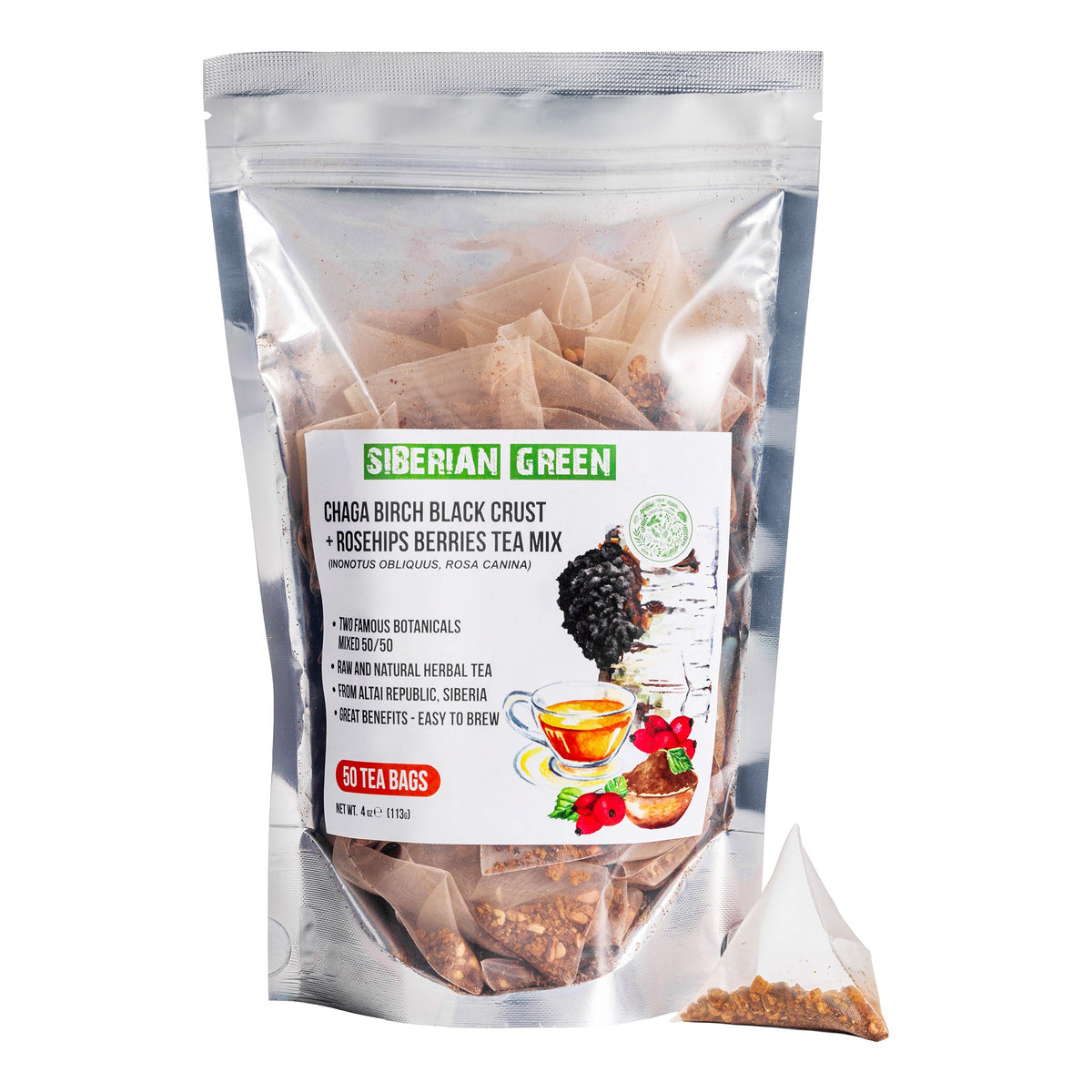 Premium wild-harvested Chaga and Rosehip tea for immunity support