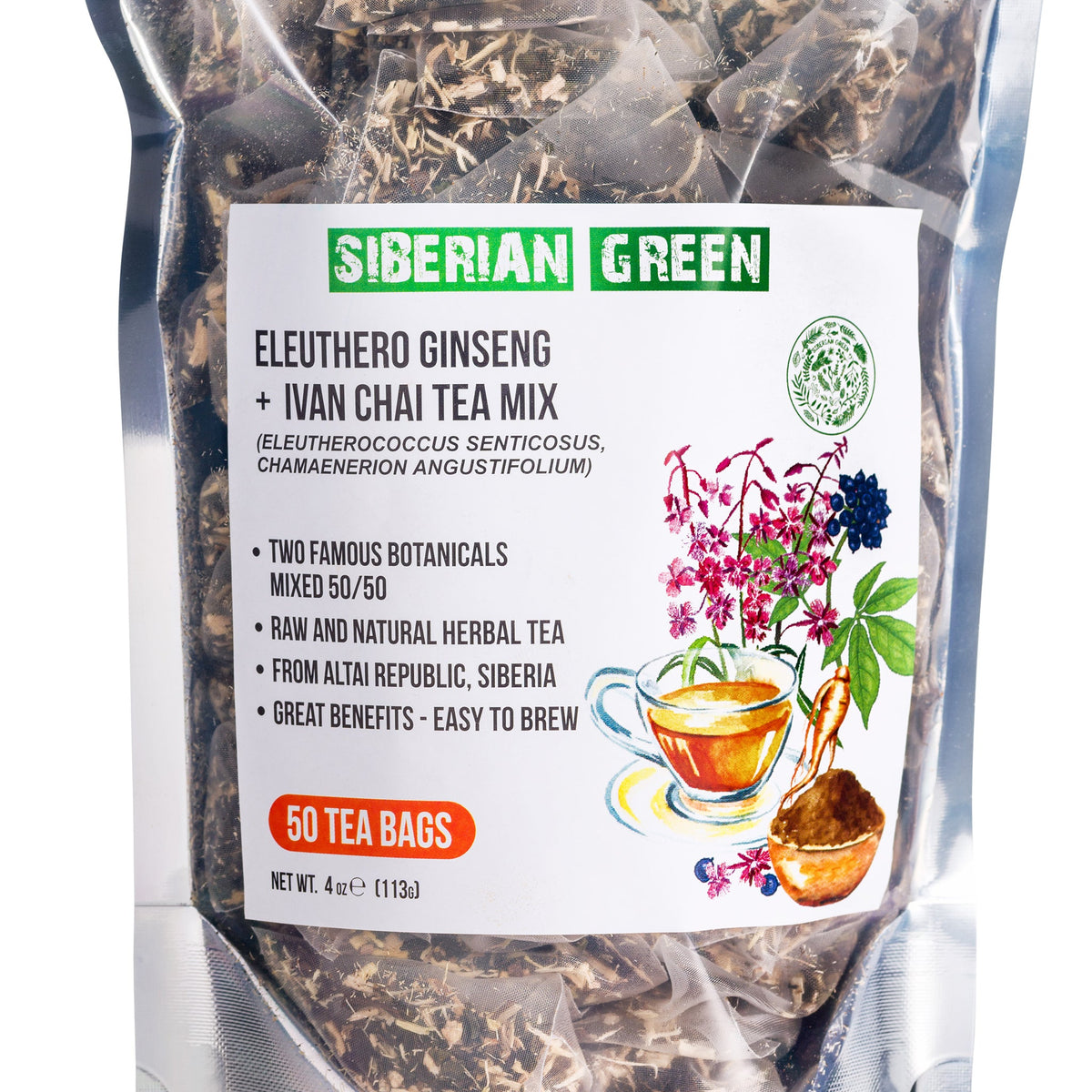 Herbal infusion of Eleuthero Root and Ivan Tea for energy and wellness