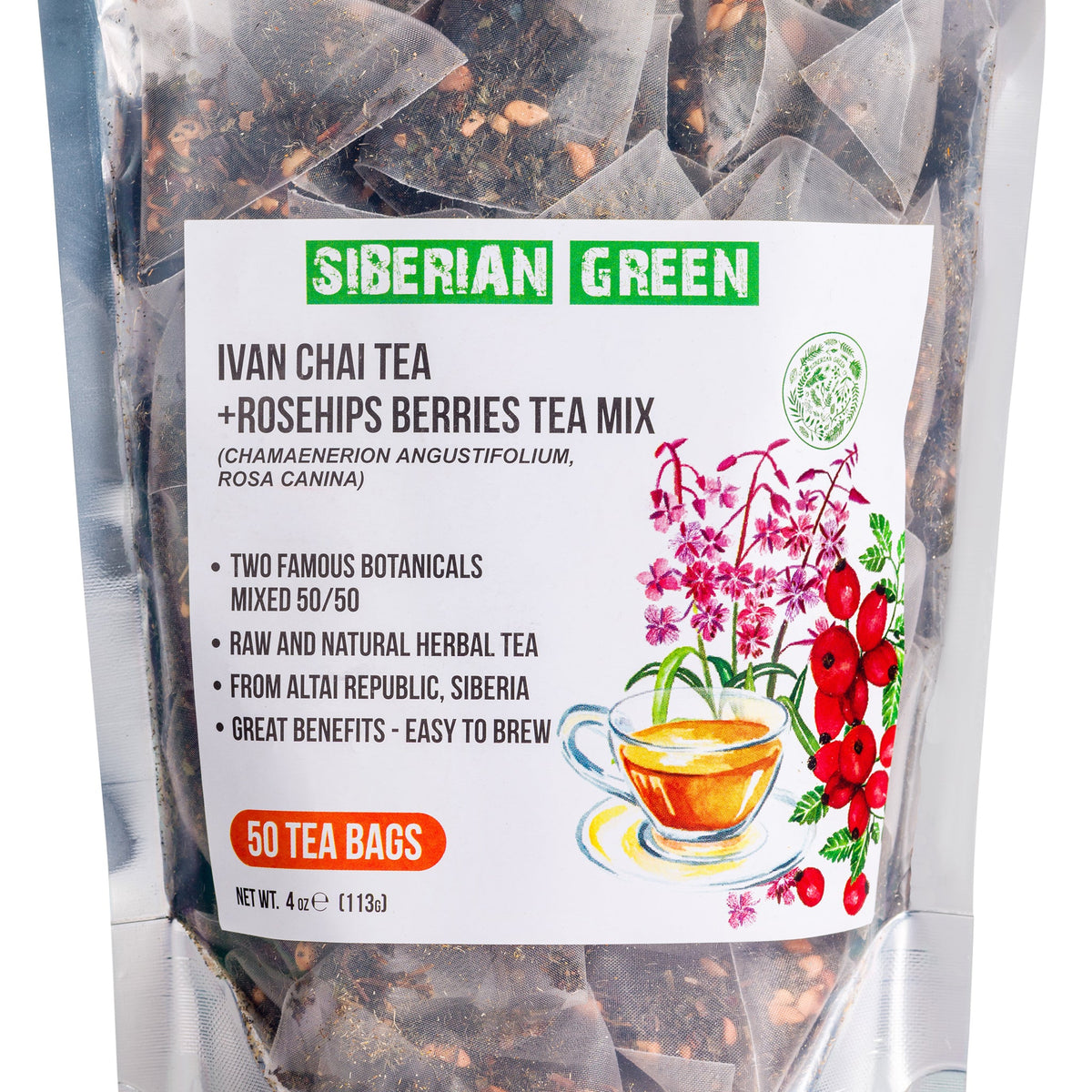 Close-up of Ivan Chai Rosehip Tea loose leaves