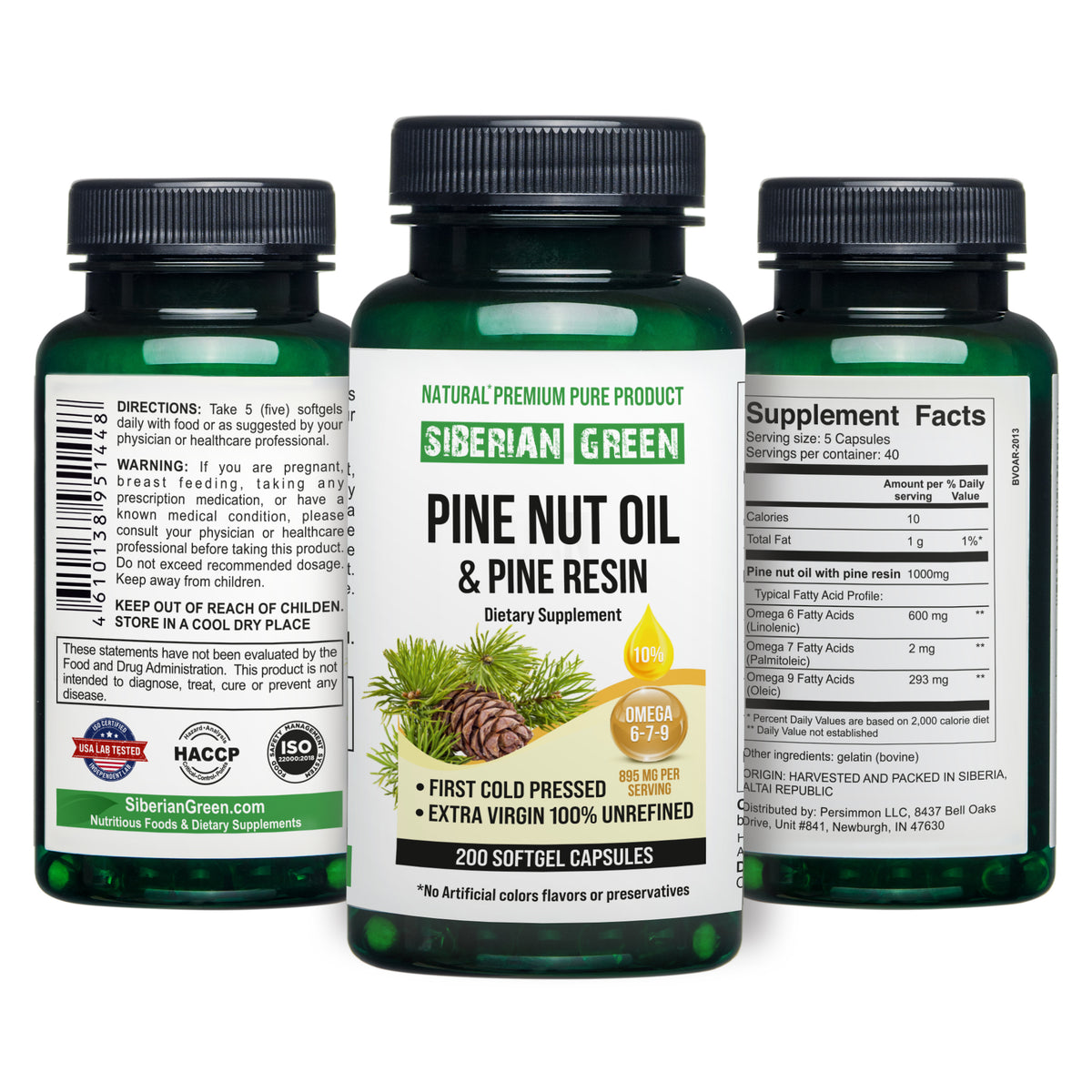 Siberian Pine Nut Oil Capsules with Pine Resin – 200 Softgels