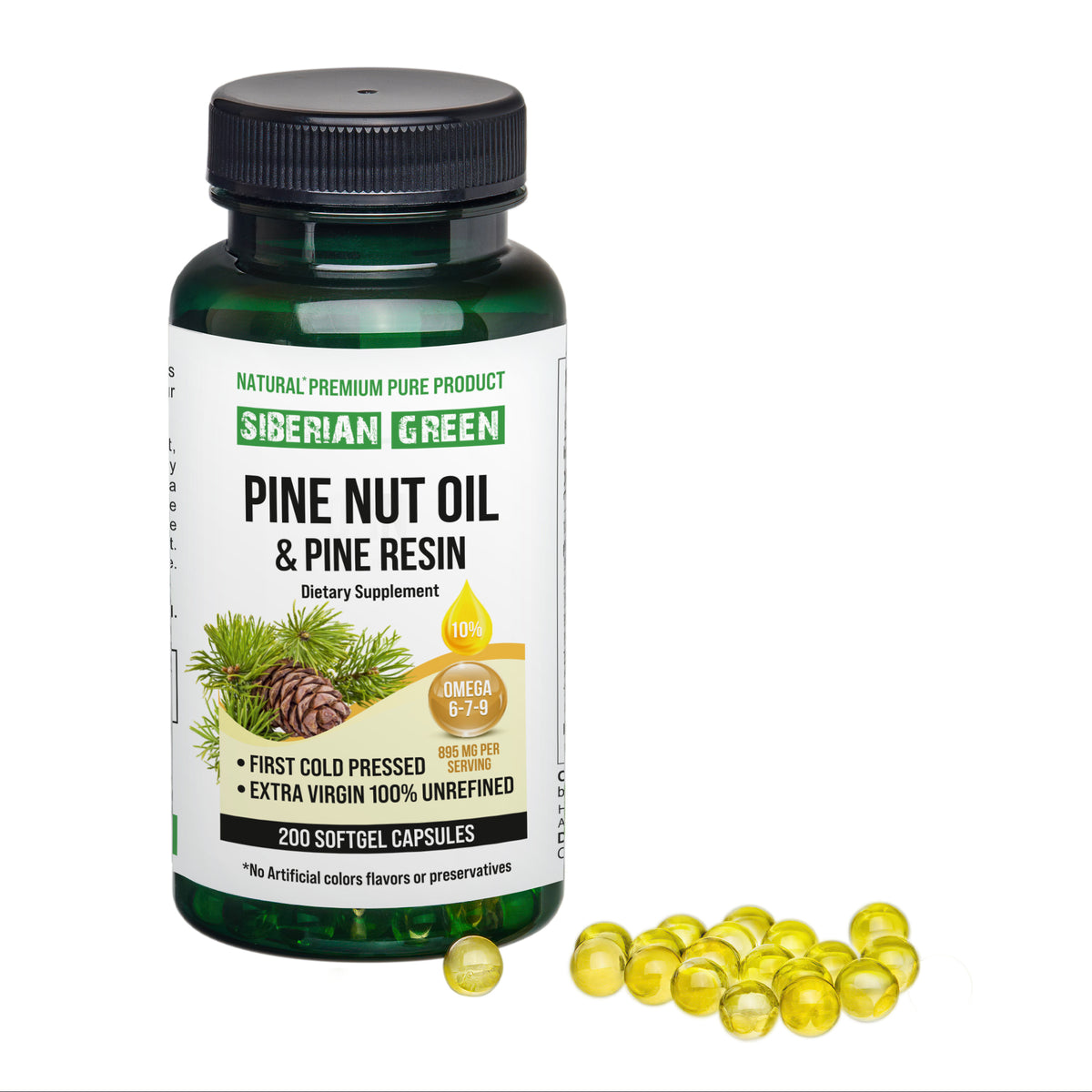 Siberian Pine Nut Oil Capsules with Pine Resin – 200 Softgels