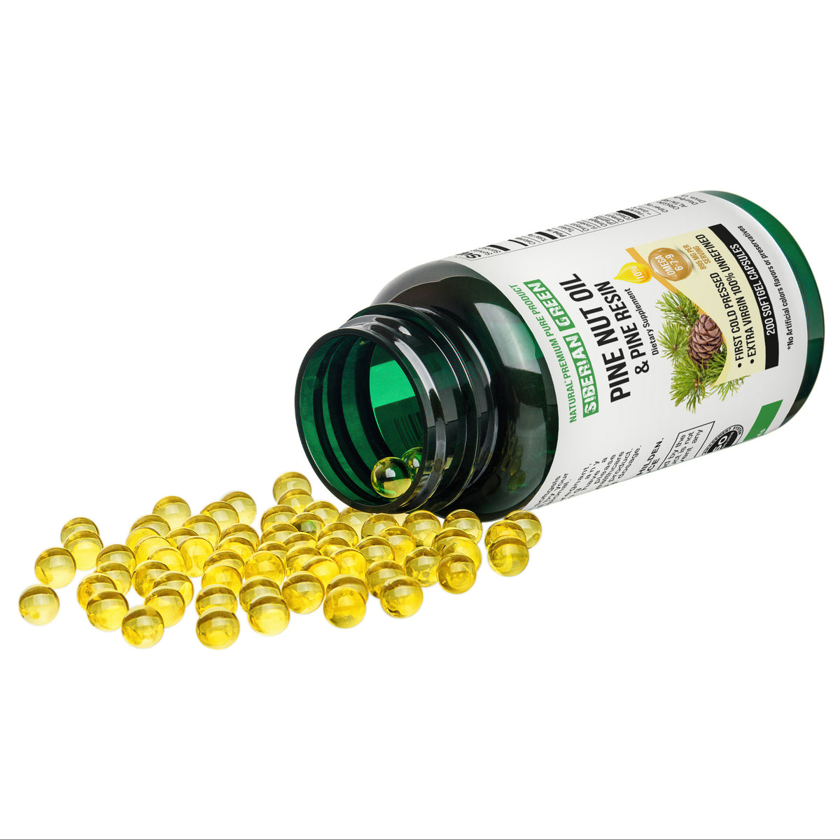 Siberian Pine Nut Oil Capsules with Pine Resin – 200 Softgels