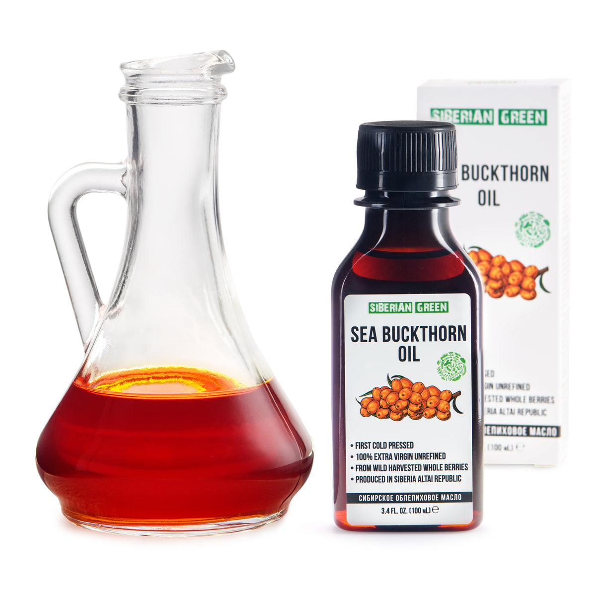2-Pack 100ml 100% Pure Siberian Sea Buckthorn Oil – Extra Virgin, Cold-Pressed