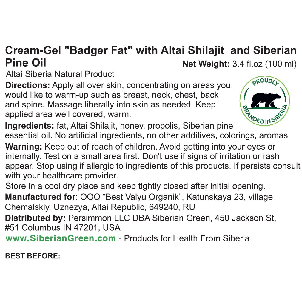 Cream-Gel “Badger Fat” with Altai Shilajit and Siberian Pine Oil 100ml