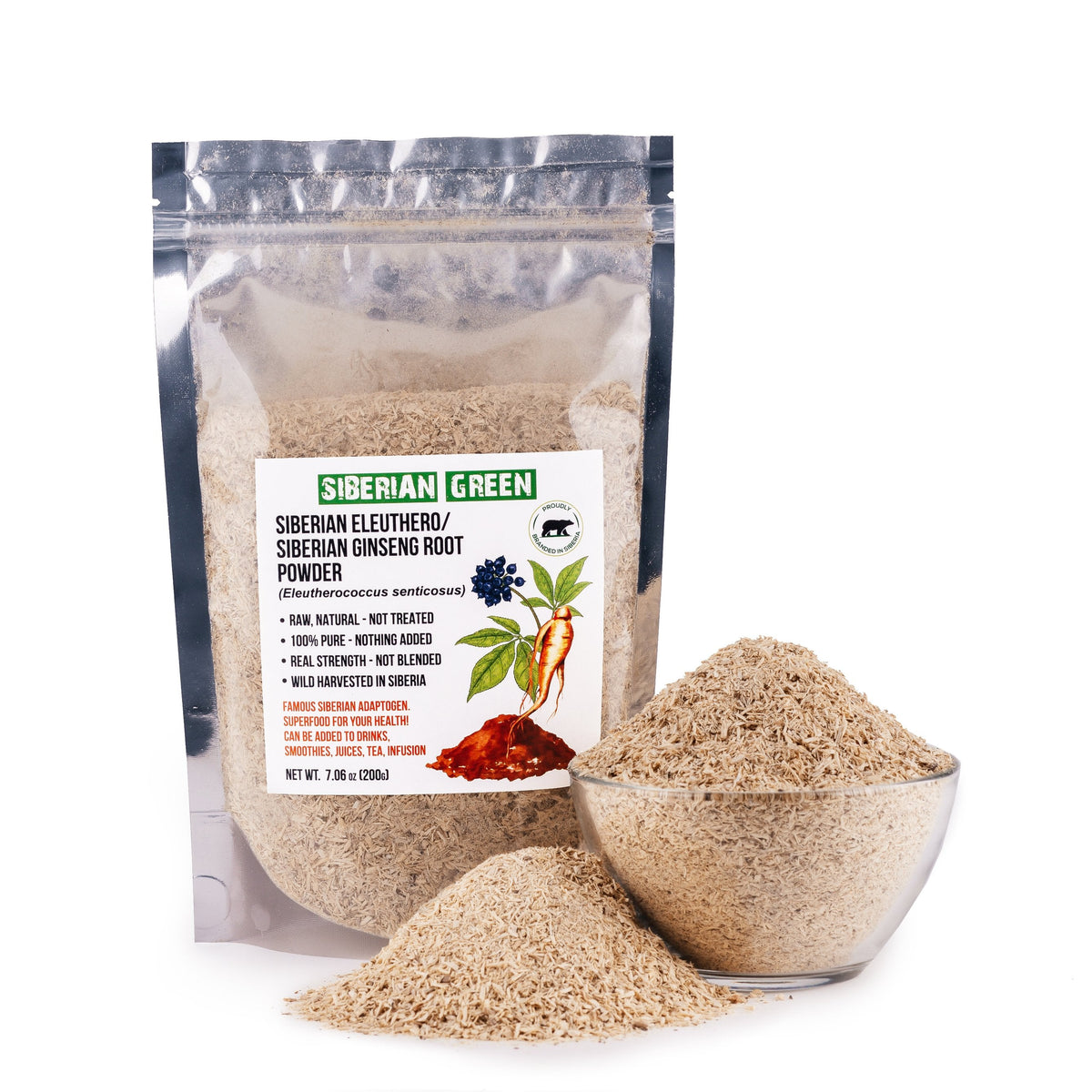Siberian Ginseng Dried Root Powder 200g Eleutherococcus Senticosus Siberian Eleuthero Cut Sifted 100% Pure Natural