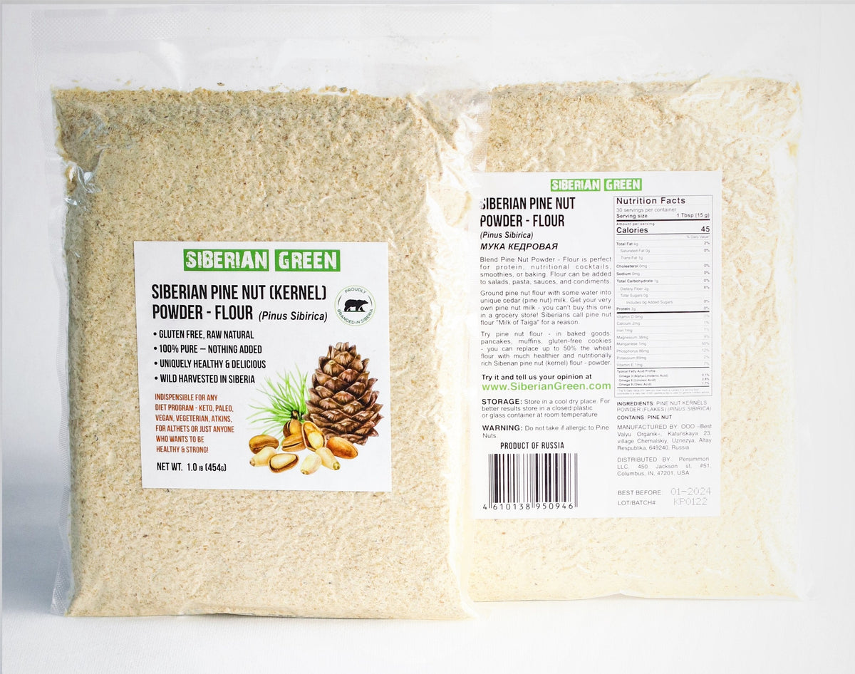 Siberian Pine Nut Flakes Flour Powder 454g Organic Wild Harvested Altai Region