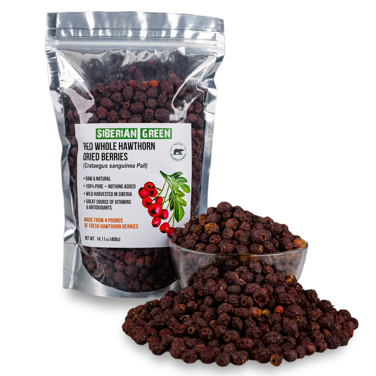 Whole Red Hawthorn Dried Berries 400g Wild Harvested Crataegus Sanguinea from Altai