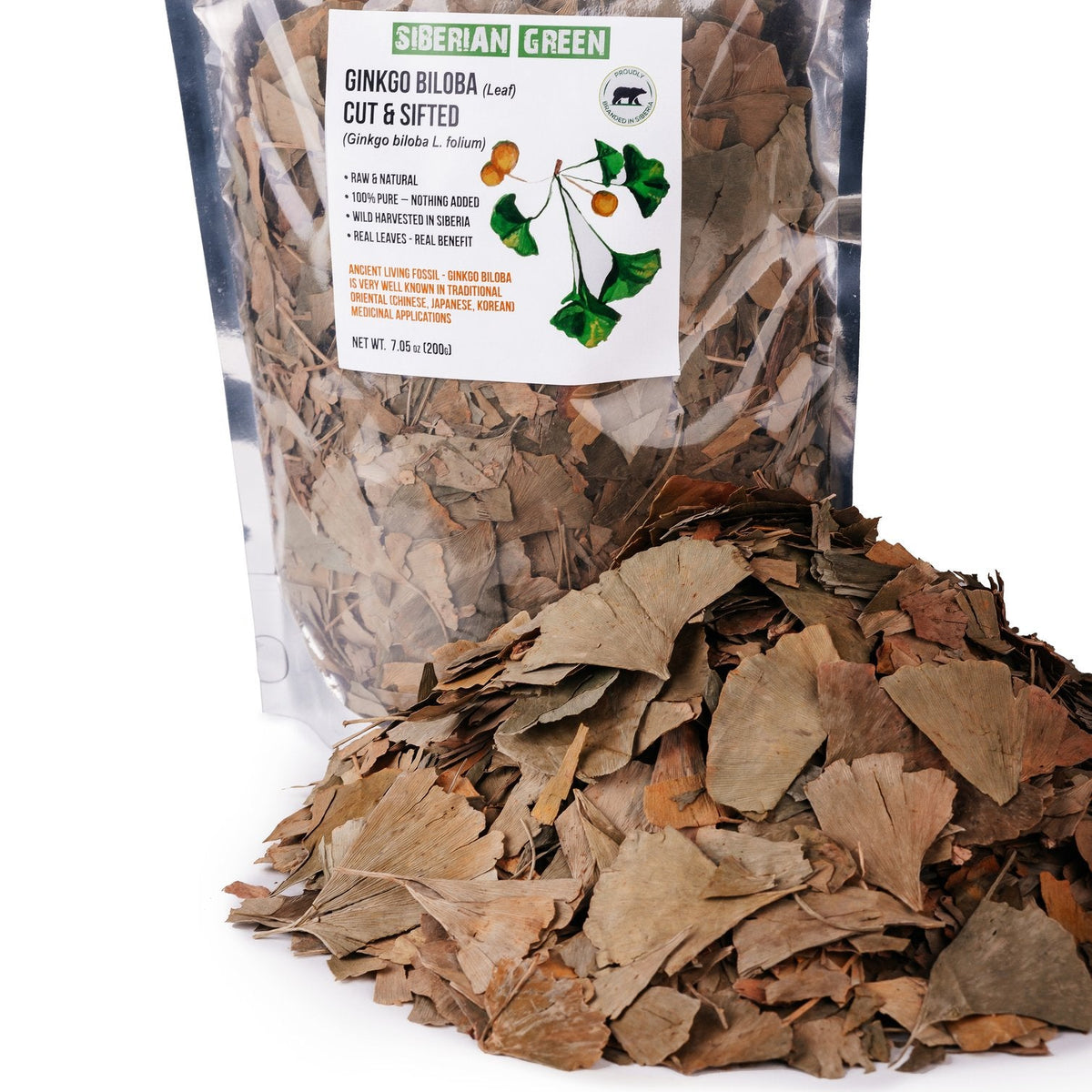 Ginkgo Biloba verde siberiano tagliato e setacciato in foglie 200g Premium Tè sfuso Biloba puro e sano Raccolto selvatico
