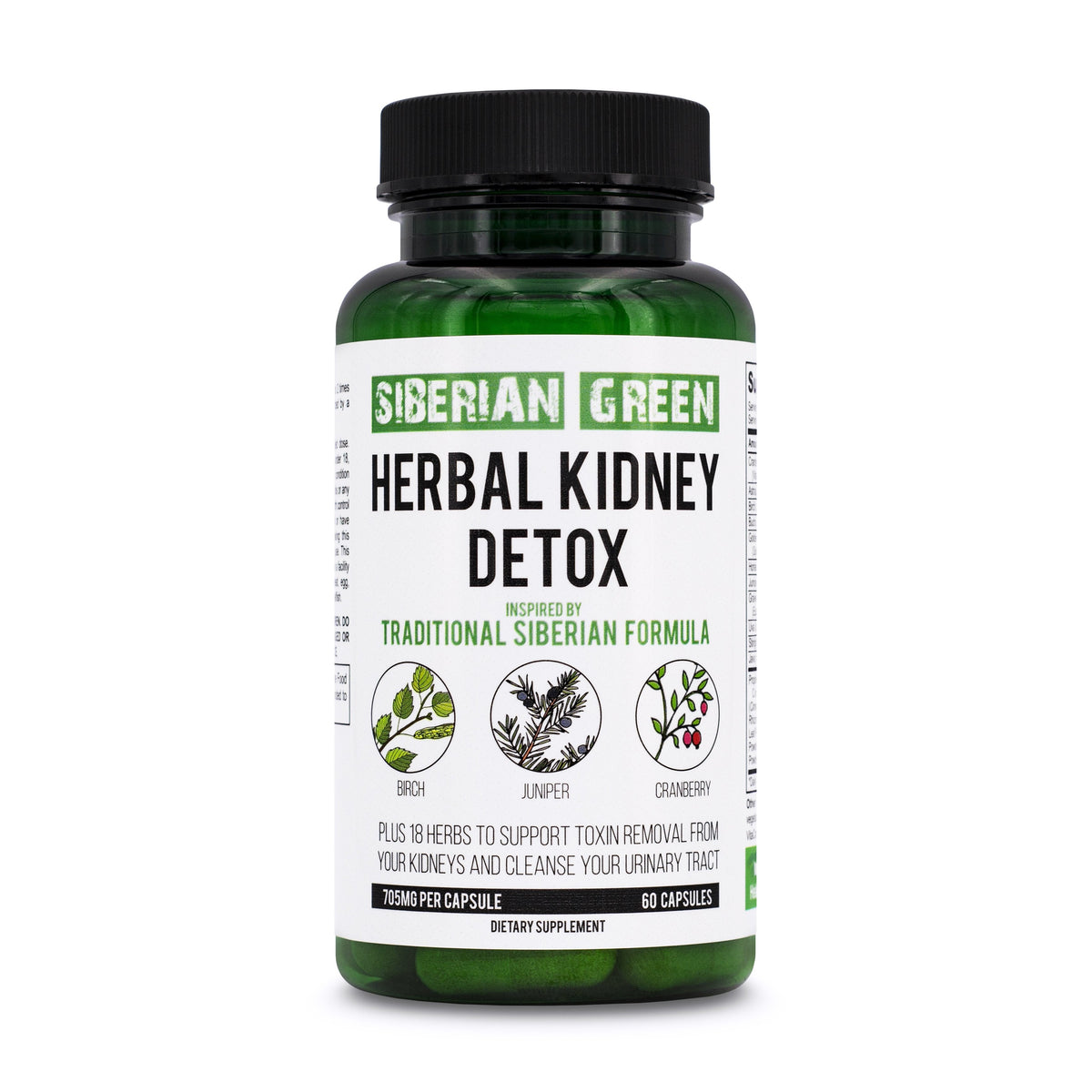 Herbal Kidney Detox Siberian Green 60 Caps - Canneberge Bouleau Genévrier