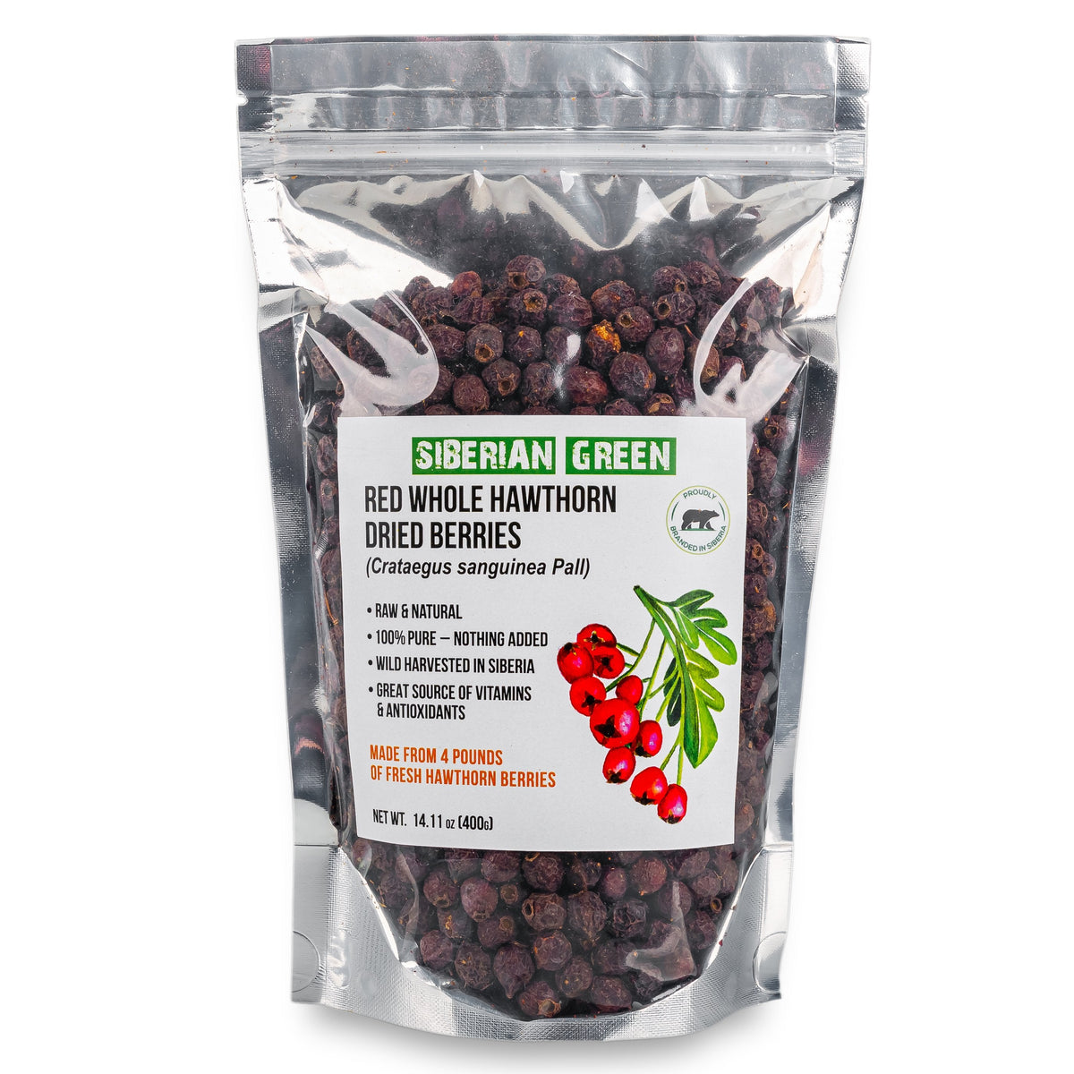 Whole Red Hawthorn Dried Berries 400g Wild Harvested Crataegus Sanguinea from Altai