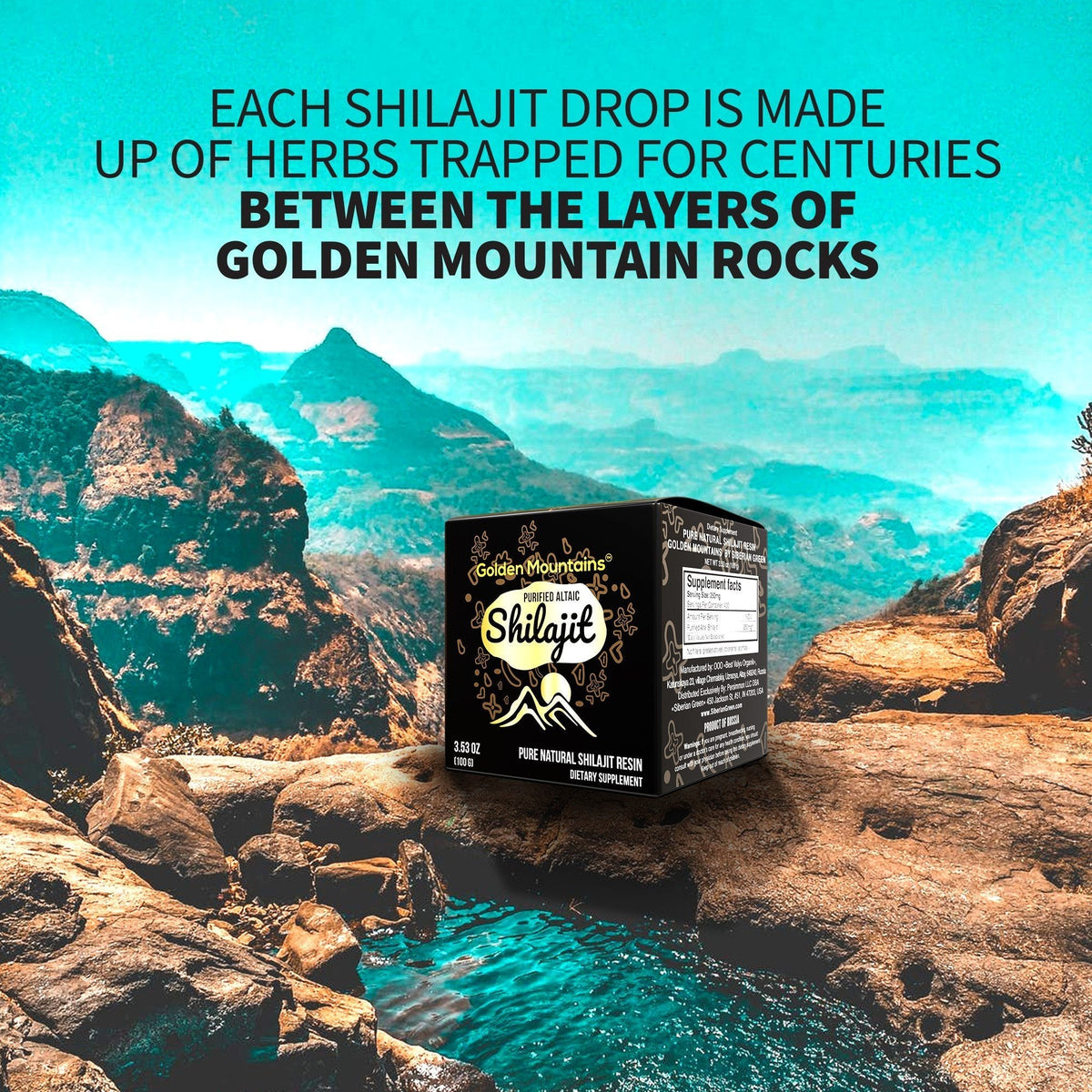 Golden Mountains Shilajit Resin Premium Pure Authentic Siberian Altai 100g - Cuillère à mesurer - Certificat de qualité exclusif