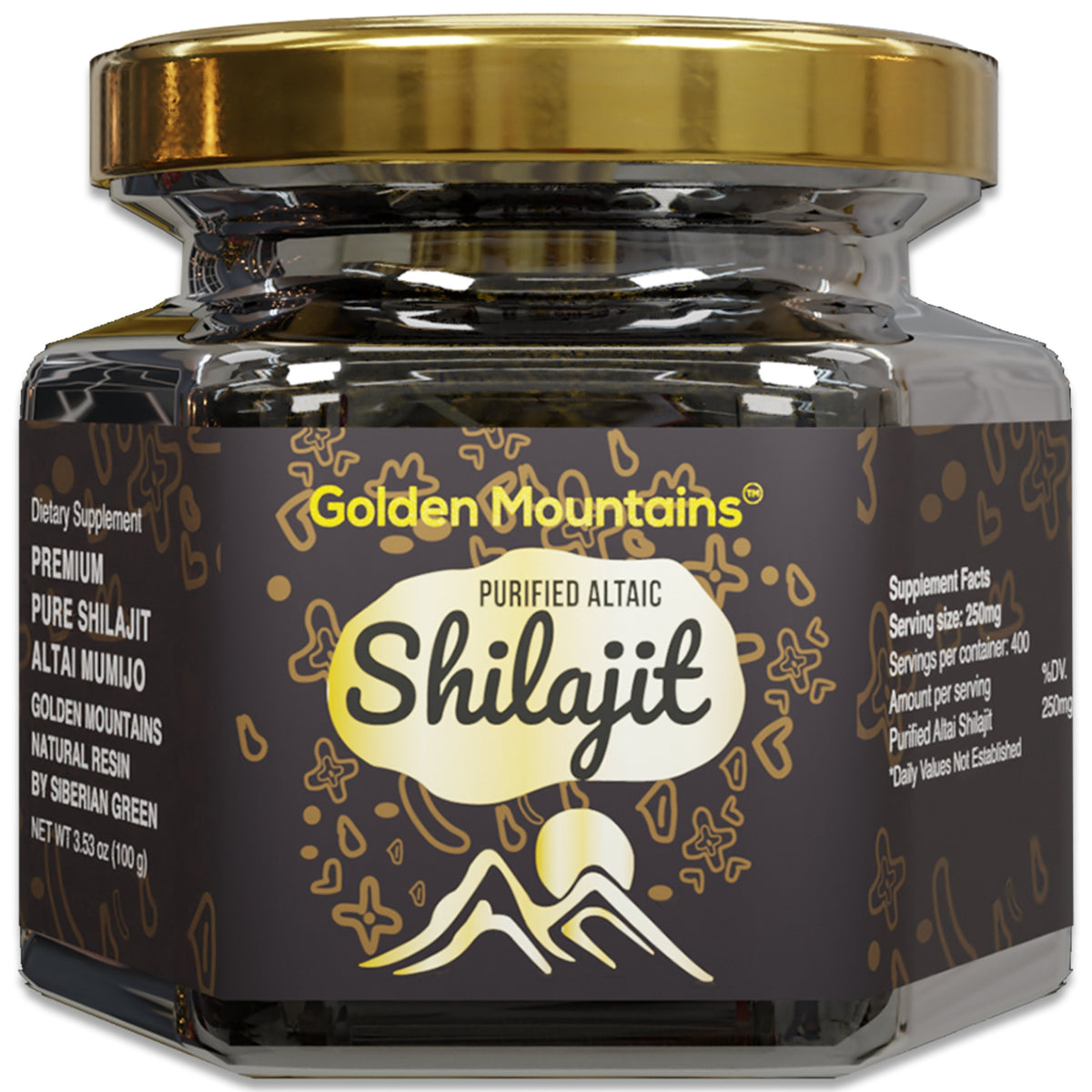 Golden Mountains Shilajit Resina Premium Pura Autentica Siberiana Altai 100g - Cucchiaio dosatore - Esclusivo Certificato di Qualità
