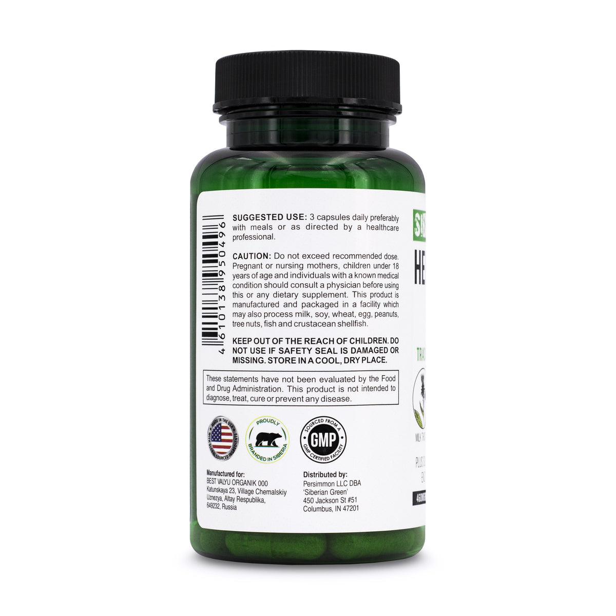 Herbal Liver Detox Siberian Green 60 Caps - Chardon Marie Artichaut Pissenlit